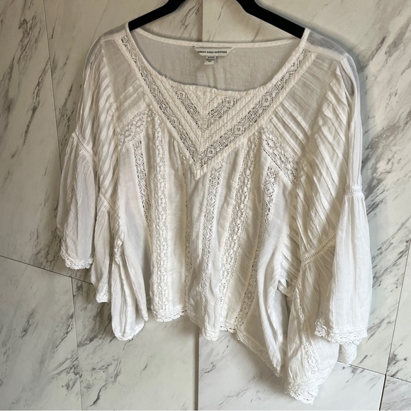 American Eagle Flowy Lace White Crop Top SZ S - Picture 2 of 6